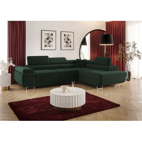Ecksofa Schlafsofa Sofa MONARO Stoff Poso Grün Ottomane Rechts (1/3)