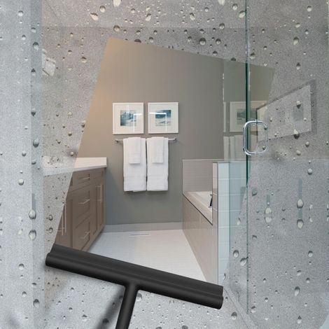 Raclette de douche avec support en silicone, pour vitres de salle de bain, vitres, portes de douche et vitres de voiture - Noir (1/3)