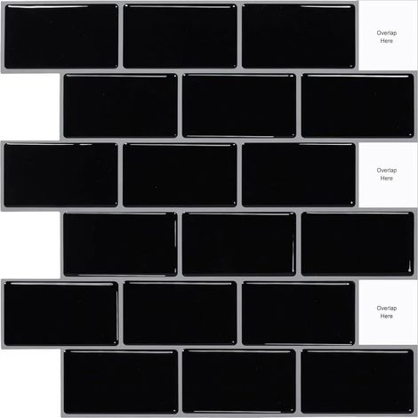 (10 Stück) Schwarze 3D-Klebe-Wandfliesenaufkleber für Küche und Badezimmer (30,5 x 30,5 cm) (1/5)