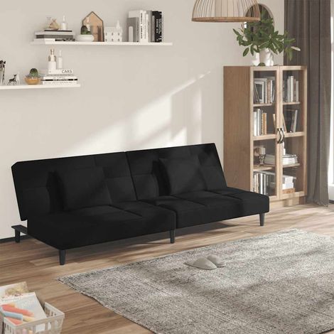 Canapé-lit 2 places convertible en lit, velours noir, 2 oreillers, 200 x 84,5 cm, 24.1kg - PANGIVO (1/5)