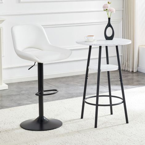 Table de bar moderne avec rangement, structure métallique effet marbre – Table haute contemporaine pour cuisine, salle à manger et café