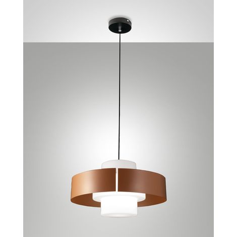 Lampada a Sospensione Loto Ø450mm in Metallo e Vetro Soffiato Mattone, Attacco E27 40W, IP20, Classe 1 - Design Moderno Elegante