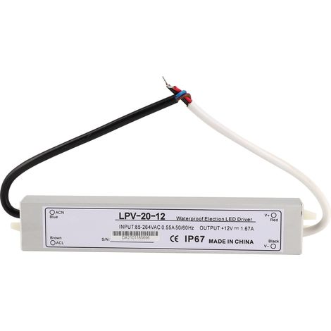 Alimentation étanche BERM 20W DC12V, transformateur driver en alliage d'aluminium, interrupteur LPV-20-12