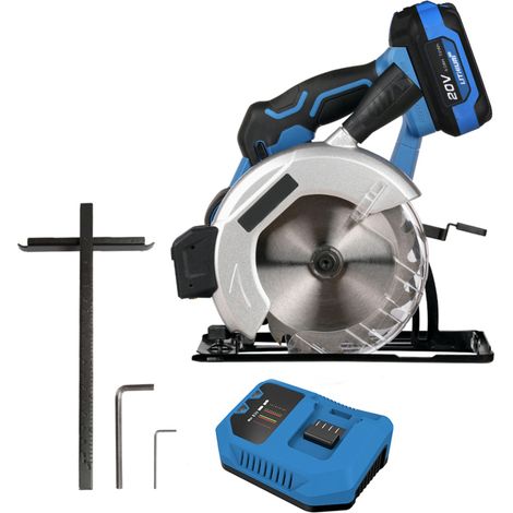 Beyamis Scie circulaire sans fil 20V 4Ah - 4300 tr/min, coupe réglable 0-45° pour bois (1/5)