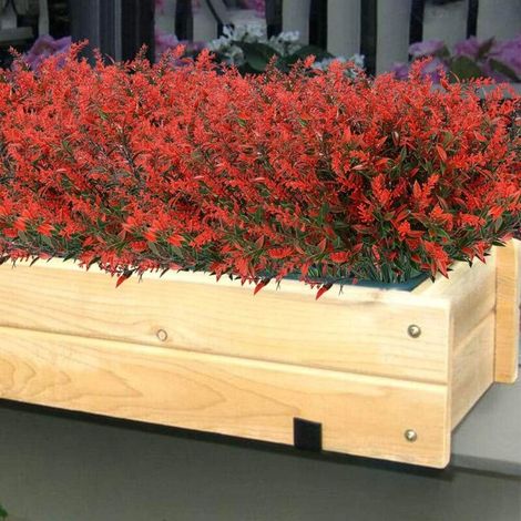 Lot de 8 fausses fleurs de lavande artificielles d'extérieur, réalistes, résistantes aux UV, sans décoloration, pour égayer votre décoration de jardinière, terrasse, porche (rouge) (1/4)