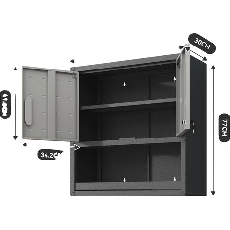 Armario metálico para herramientas, diseño con cerradura, amplio espacio de almacenamiento, negro/gris (1/2)