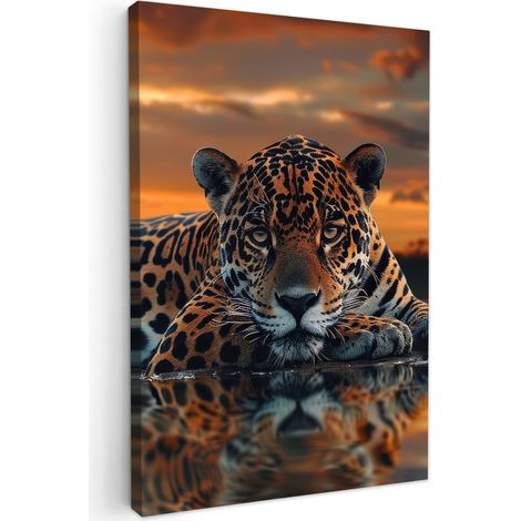 CUADRO EN LIENZO Naturaleza - Leopardo - Animal - Atardecer - Moderno Decoracion Pared Salon 20x30 cm