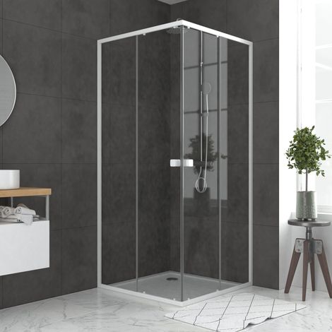 Porta Doccia Scorrevole bianca da 78 a 90x185 cm + Piatto doccia 90x90 - WHITY SLIDE