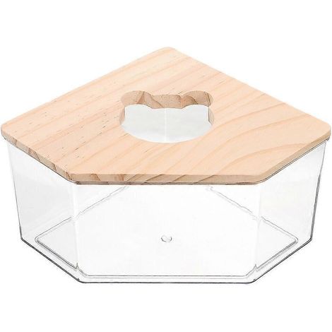 Salle de douche en acrylique pour hamster avec couvercle en bois, bac à sable pour hamster (1/2)