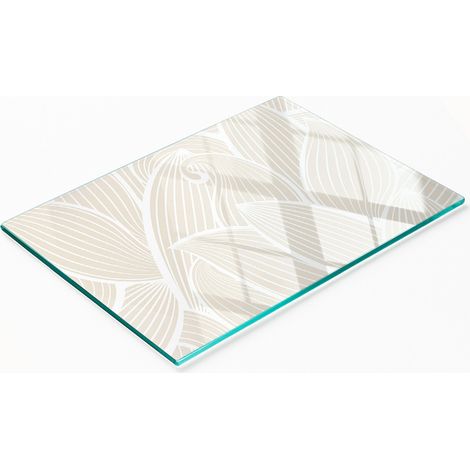 Planche décorative multifonctionnelle de cuisine en verre trempé, motif feuille, 80 x 52 cm (1/5)
