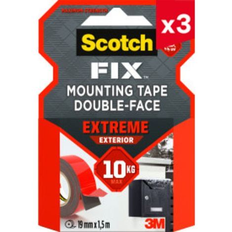Lot de 3 rubans d'assemblage double face pour l’extérieur Scotch-FIX™ Extreme, 19 mm x 1,5 m, 1 rouleau/paquet (1/5)