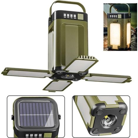 Lanterne de camping LED solaire portable,lampe de camping étanche IPX4,rechargeable avec indicateur de puissance LED 2000mAh batt. (1/5)