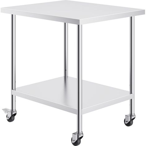 Mophorn Arbeitstisch aus Edelstahl, 76,2 x 91,4 x 96,5 cm, 4 Räder, 3 einstellbare Höhenstufen, robuster Lebensmittelzubereitungstisch für Großküchen, Restaurants, Silber