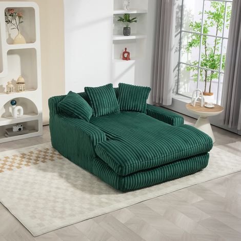 Canapé Relax 125x155x63 cm Effet Nuage avec 3 Coussins - Sofa de Sol Moelleux pour Salon et Bureau - Mousse à Mémoire - Velours Côtelé - Vert Forêt