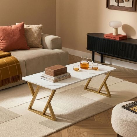 Table basse Nolu 120 x 60 x 46 cm doré / effet marbre, blanc [en.casa] (1/5)