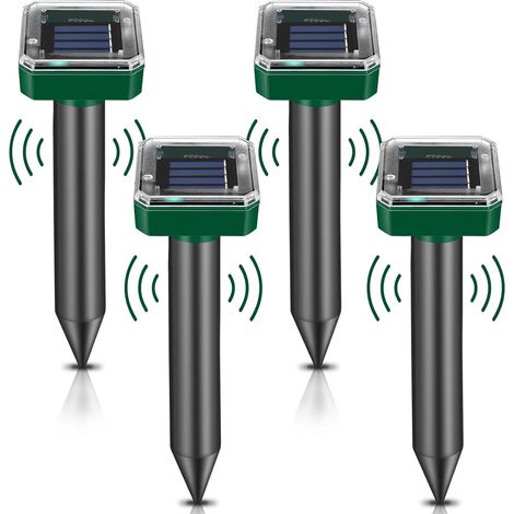 Solar-Maulwurf-Abwehr, 4 Stück, Maulwurf-Abwehr, Solar-Maulwurf-Abwehr, Ultraschall-Schlangenabwehr, Ultraschall-Maulwurf-Abwehr, solarbetriebene Maulwürfe für Wühlmäuse, Erdhörnchen und andere Tiere