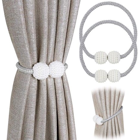 Lot de 2 embrasses magnétiques pour rideaux de petite taille, fins ou transparents Embrasse de rideau ,Gris.
