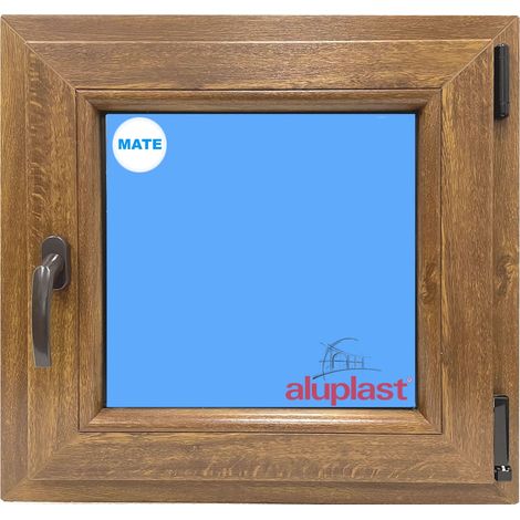 Ventana PVC 600x600 Roble Dorado Oscilobatiente Derecha Vidrio Mate (1/6)