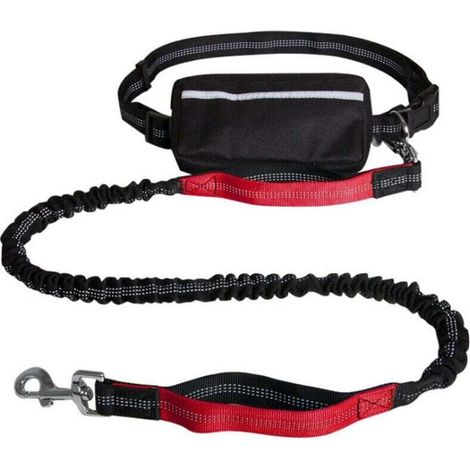 Laisse Chien pour Courir Laisse Mains Libres Chien Kit de Laisse de Chien Courir Laisse pour Chien Ceinture Laisse Anti Traction avec Sac Ceinture Poignée Couture(Rouge)