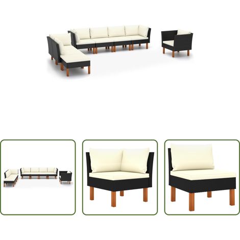 Gartenmöbel -  8-tlg. Garten-Lounge-Set Poly Rattan Eukalyptusholz Schwarz
