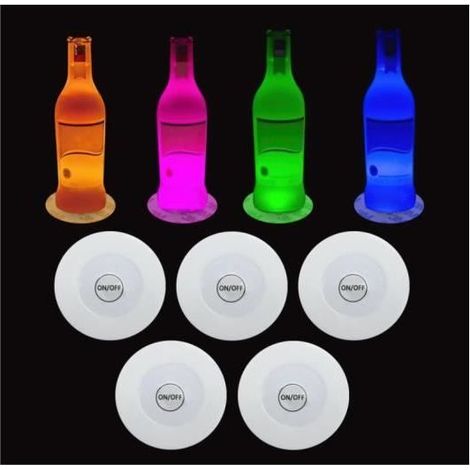 Lot de 20 dessous de verre LED colorés autocollants lumineux pour bar, boisson, verre de bière, verre à vin, lumière clignotante (1/4)