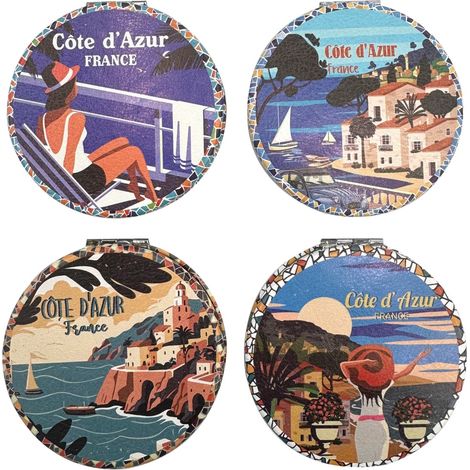 Specchio tascabile vintage Costa Azzurra con custodia, specchio compatto ideale per regali e viaggi, pratico accessorio di bellezza