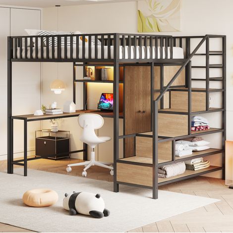 Bett Doppelbett Aufbewahrung 140x200 Metall Schwarz OKMYHOME