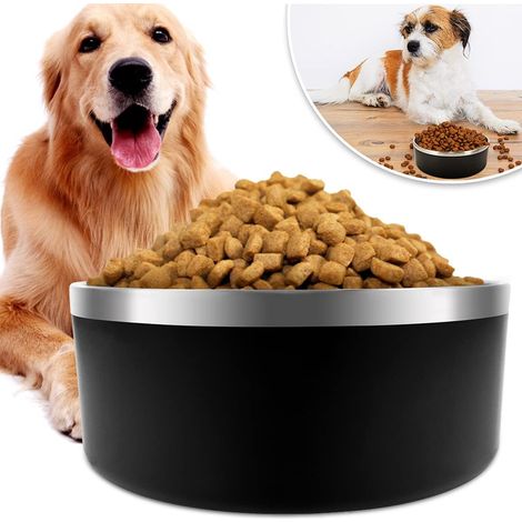 Double Walled Dog Bowl, Dog Water Bowl, Large Non-Slip Dog Bowl, 40oz, Heavy Duty with Rubber Bottom for Medium and Large Dogs and Cats (1.2L/5 Cups, Black) (1/5)