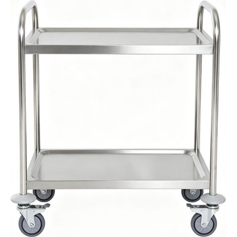 Carrello da cucina grigio in acciaio inox con 2 ripiani e ruote (1/4)