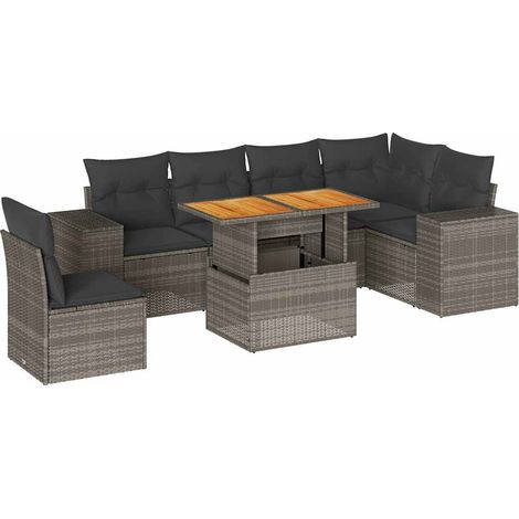 vidaXL Set Divani da Giardino 7 pz con Cuscini Grigio in Polyrattan (1/5)
