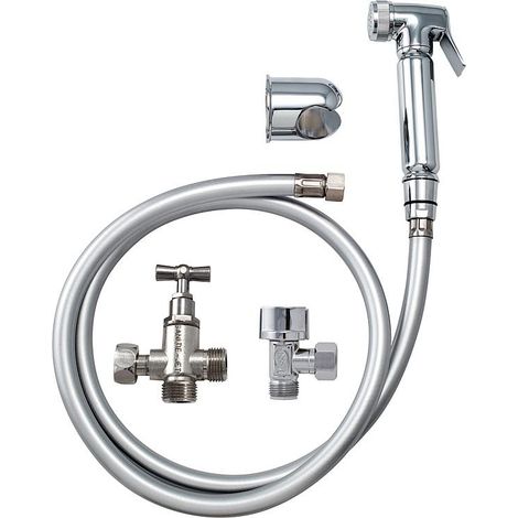 Riquier – Pack douchette hygiénique confort – Douchette en laiton chromé – Flexible métalloplastique – Robinet d’arrêt 3 voies Sanitie Jet (1/3)