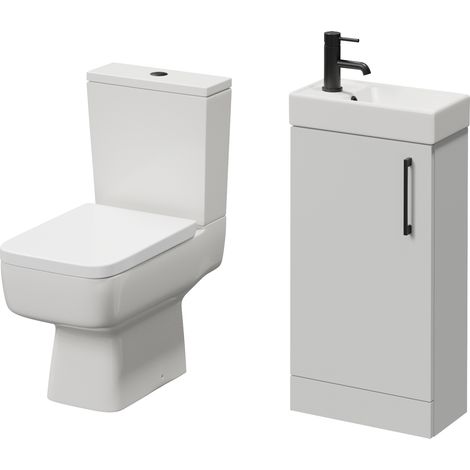 Napoli Cube Gloss Grey Pearl 400mm Single Door Vanity Unit and Toilet Suite with Align Basin - 400mm - Matt Black 160mm Handle