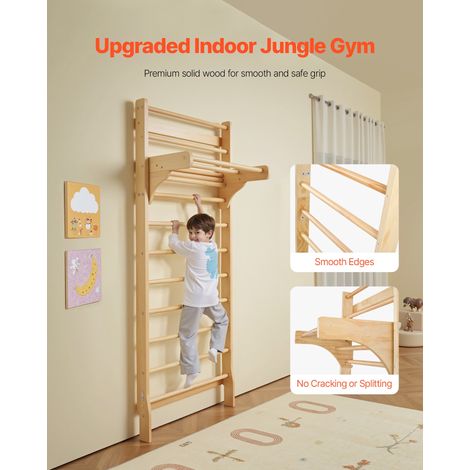 Espalier en Bois Massif, Échelle Suédoise Murale à 10 Niveaux, Capacité de Charge 99,8 kg, Espalier de Gymnastique avec Barre de Traction, pour Escalade Aire de Jeux Intérieure, Musculation Gym (1/5)