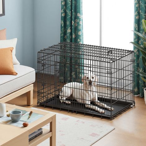 Cage pour Chien, 2 Portes, Robuste, pour Intérieur, 122,1 x 74,6 x 80,6 cm, Noir (1/5)