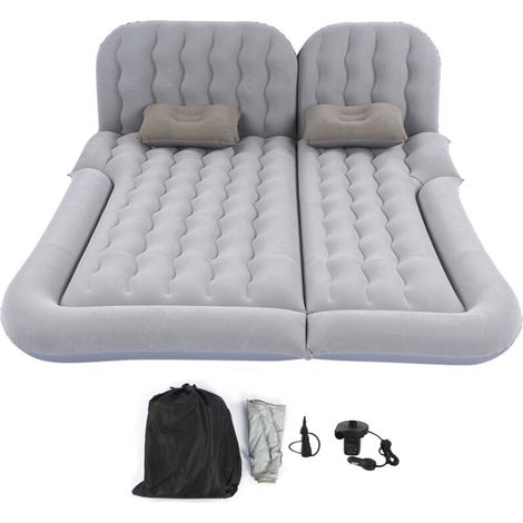 SJLERST Matelas de voyage gonflable multifonction 2 en 1, matelas de couchage souple en PVC floqué pour voiture et SUV (gris)