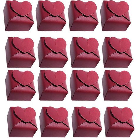50 Stück Europäische Herz-Hochzeitsbonbonbox aus Papier, Bonbonhalter, Geschenkverpackung-6X6CM-Red (1/3)