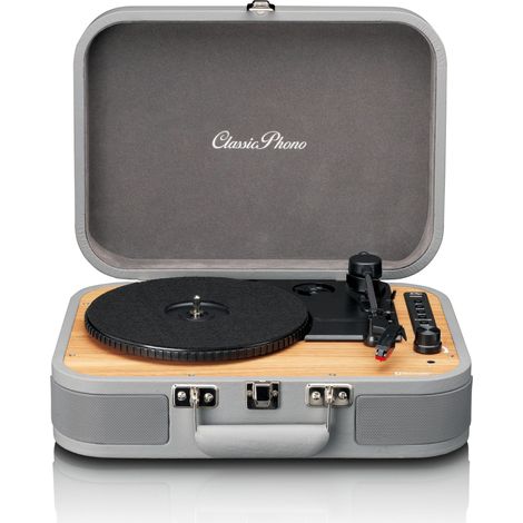 Classic Phono - TT-116 Tocadiscos Bluetooth con 3 velocidades, 33, 45 y 78 RPM, Tocadiscos de Vinilo Vintage, Salida RCA, Altavoz estéreo, Gris