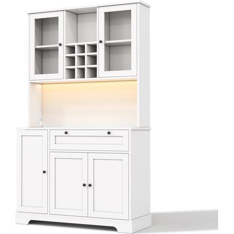 Credenza alta da cucina bianca in MDF 180 x 105 x 40 cm con LED e presa (1/5)