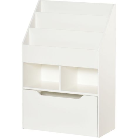 Libreria per bambini con cassetto, 3 ripiani e 2 vani aperti, bianco 60 x 29,9 x 90 cm (1/5)