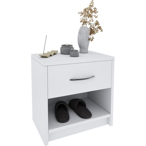 Comodino Con Cassetto E Vano Giorno Per Camera Da Letto Cameretta Ragazzi Studio Ingresso Comò Settimino Zona Notte 39 x 41 x 28 Cm Colore Bianco (1/5)