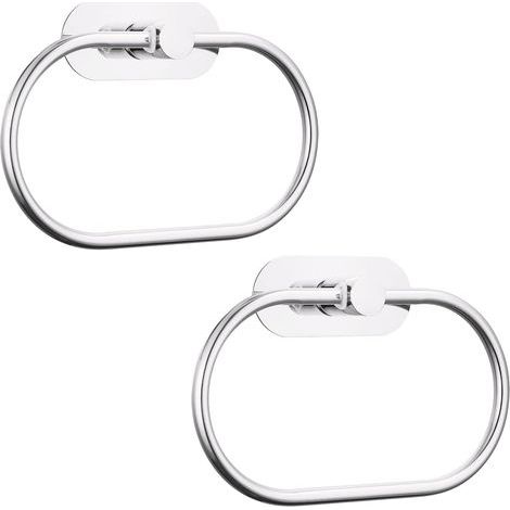 Lot de 2 anneaux porte-serviettes autocollants pour salle de bain, fixation murale, acier inoxydable, accessoires de quincaillerie, sans perçage, porte-serviettes rond moderne, chrome (1/5)