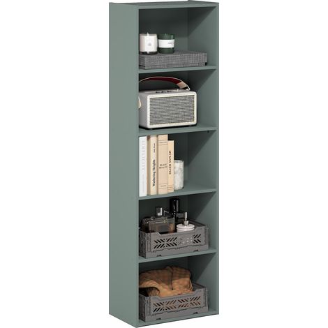 Bibliothèque, Étagère À 5 Cubes avec Étagère Ouverte, 24 X 40 X 132 Cm, Idéale pour Le Salon, La Chambre Ou Le Bureau, Vert Sauge (1/5)