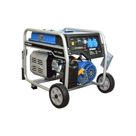 Hyundai – Groupe électrogène chantier 2800 W essence monophasé – Moteur 4 temps OHV – Démarrage facile – Alarme bas niveau d'huile – 69 dBA à 50% de charge