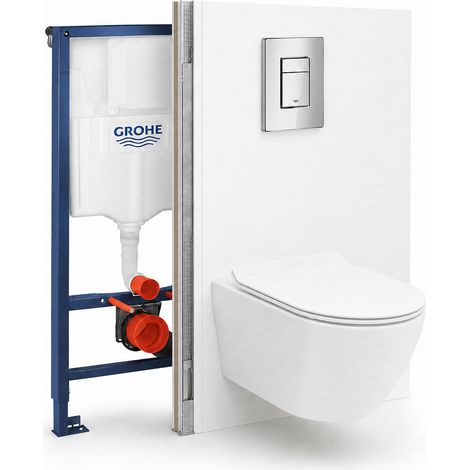 Pack WC complet Grohe Rapid SL, cuvette sans bride, chasse tourbillonnante, abattant SoftClose, plaque chromée (GRRCEWT01-FR) (1/5)