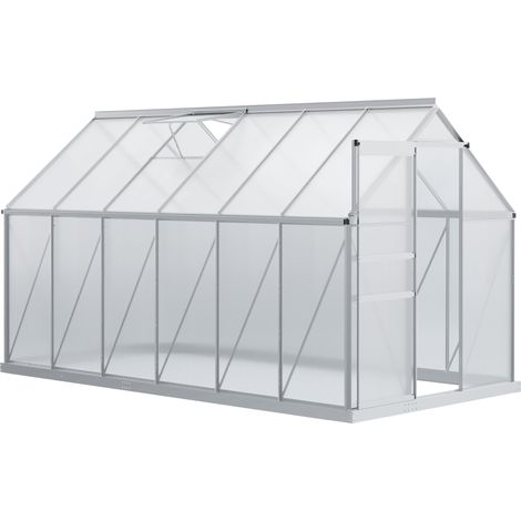 Serre transparente élégante avec aérations de toit réglables, base et portes coulissantes (1/5)