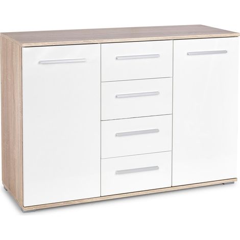 Cómoda Cirveso 103, Roble Sonoma + Blanco brillante, Con cajones y puertas, Número de cajones: 4, 82x116x41cm (1/2)