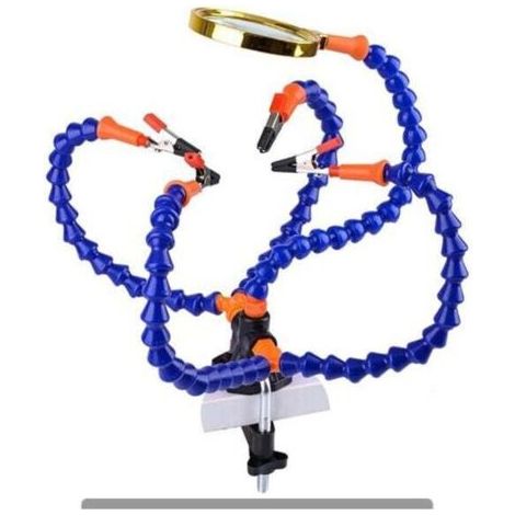 Porte-outils à main multifonctionnel pour travaux de troisième main, électronique et soudure (pince de 5 cm, mains souples et flexibles avec loupe 3x) (1/4)