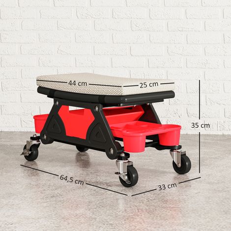 Werkstatthocker mit Rollen Ablagefläche 35cm hoch Rollhocker bis 135 kg belastbar Grau (1/5)