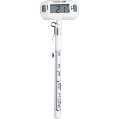 KitchenCraft Termómetro Sonda de Cocina Digital con Pantalla LCD, 12,5 cm, Blanco