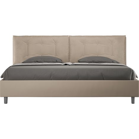 Letto matrimoniale king size con rete imbottito 200x200 similpelle tortora Annalisa Large